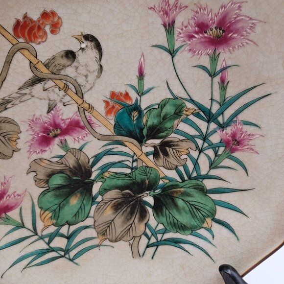 TOYO Kutani/Satsuma Hand-Painted Bird & Floral Plate–Japan–12" Decorative Plate - Picture 3 of 6